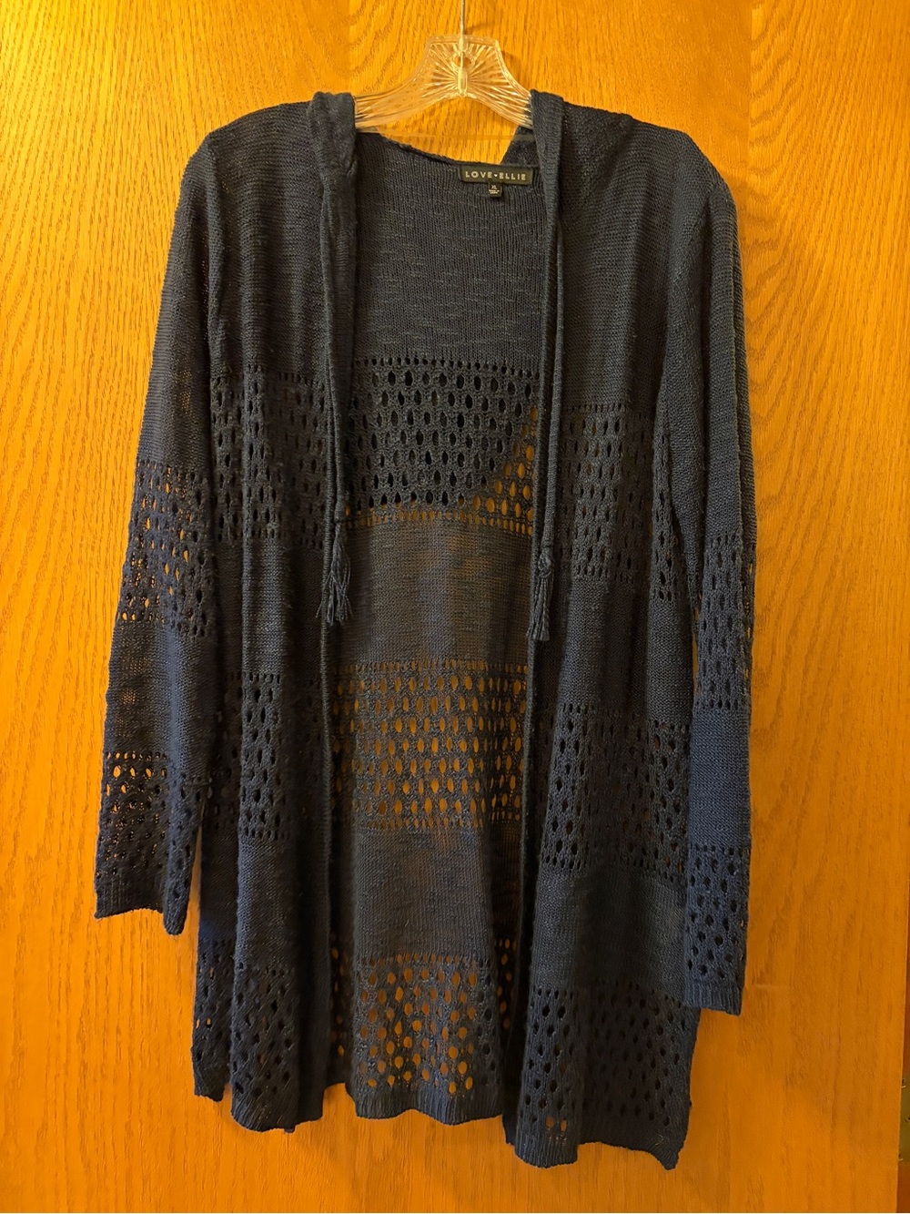 Love Ellie Amari Airy Pointelle Detail Cardigan. Navy blue. Size XL